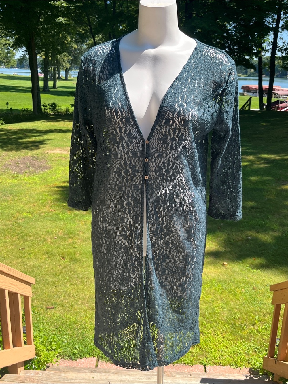 NWT Maurices Dark Teal Crochet Open-Knit Tunic M